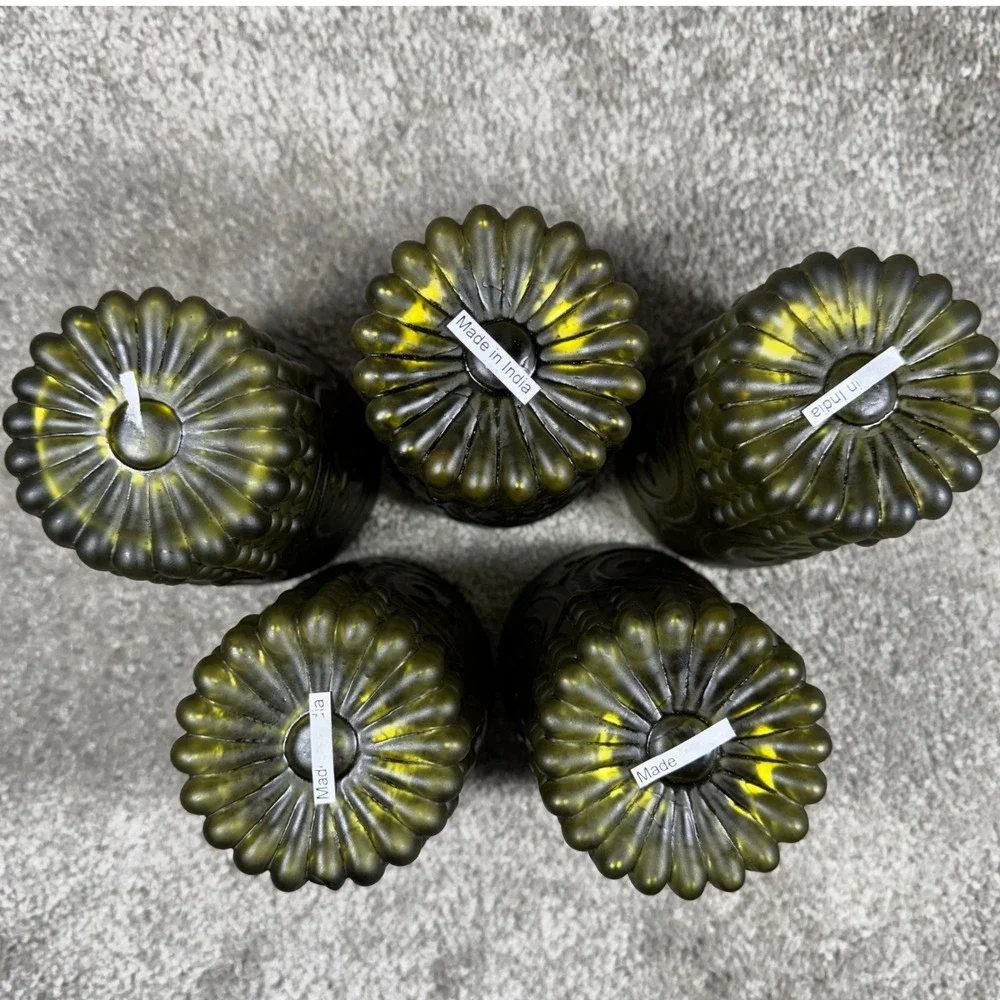 Mercury Glass Fleur De Lis Votive Candle Holders Green‎ Set of 5